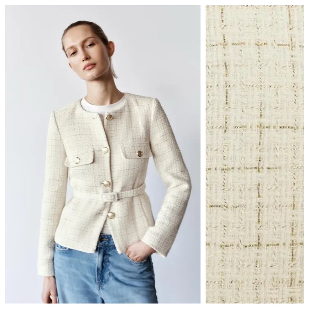 NWOT. Zara Cream Structured Blazer with Belt. Size S. - Picture 2 of 16